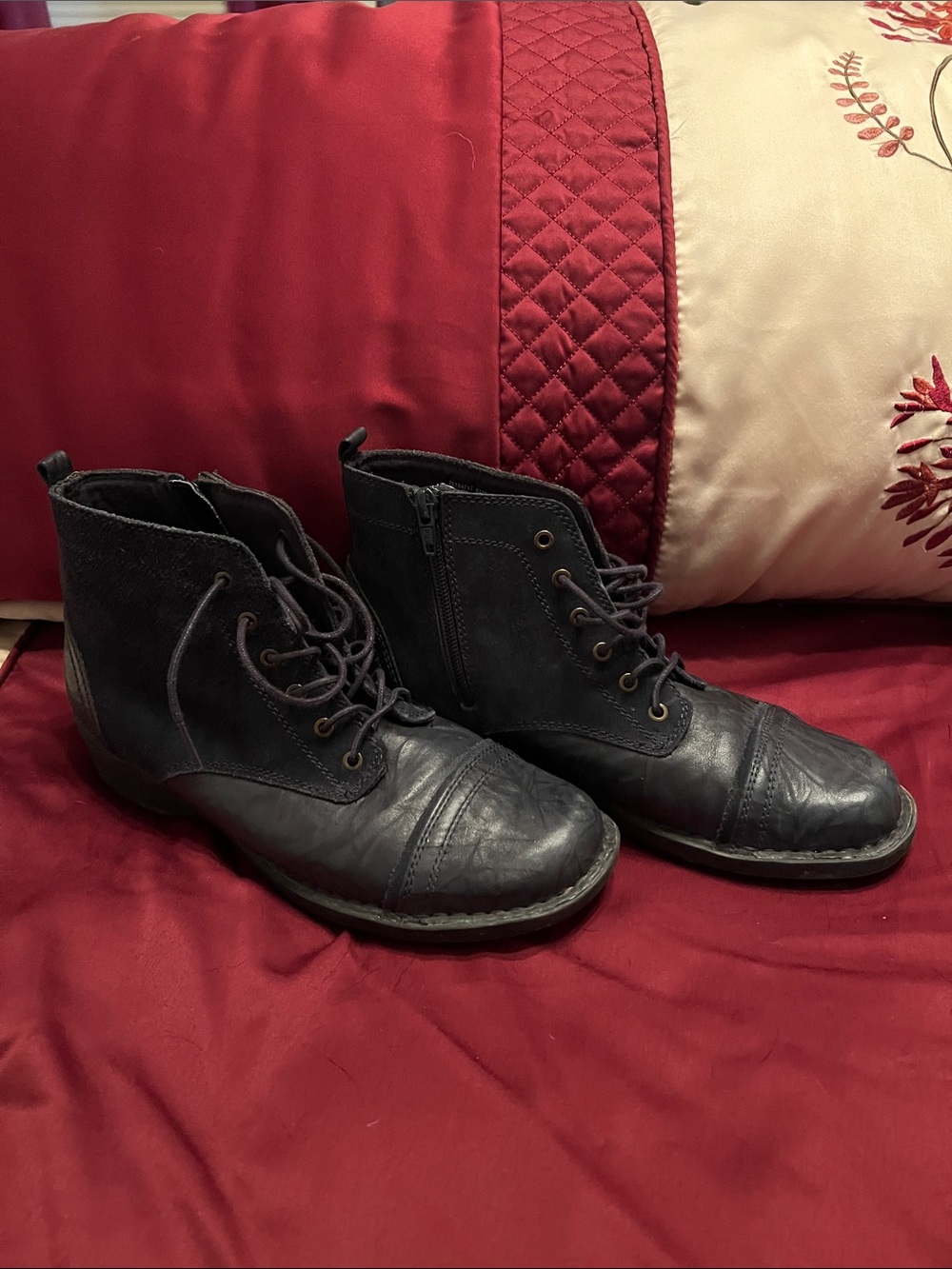 Clarks Black Lace-Up Leather & Suede Ankle Booties